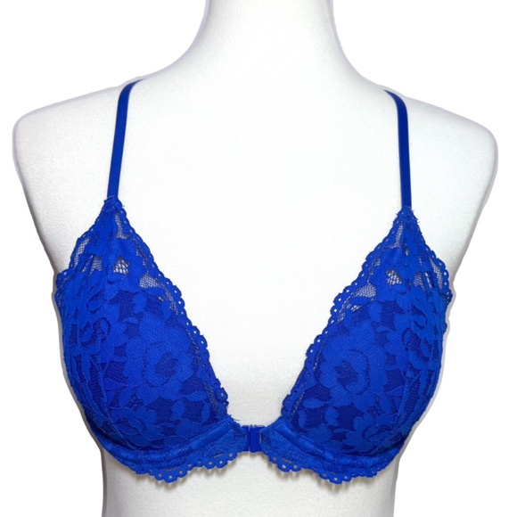 Victoria’s Secret PINK Royal Blue Lace Racer Back Front Clasp Bra Size 34B - Picture 1 of 8